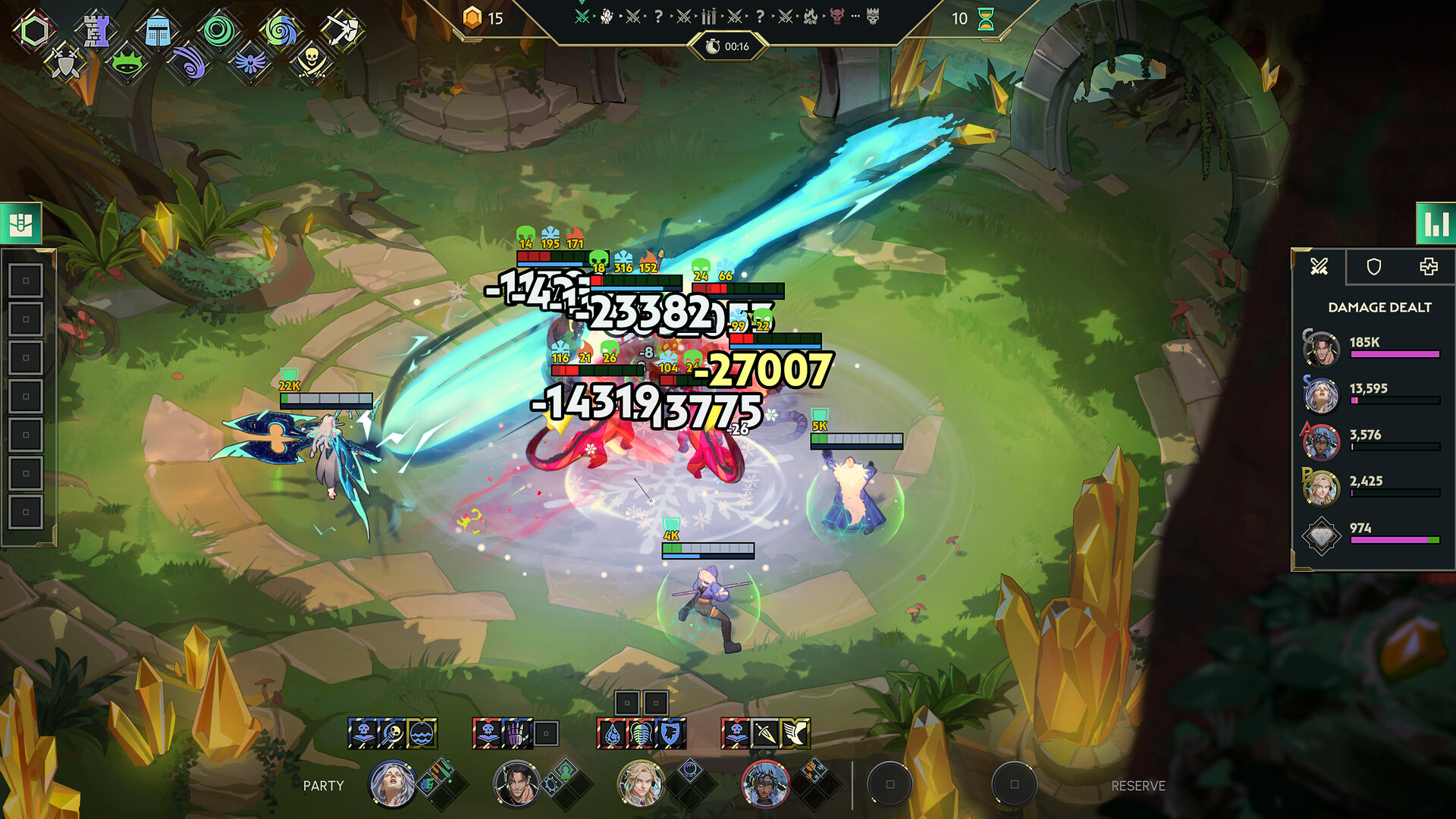 Guildrun heroes fighting monsters in an autobattler encounter