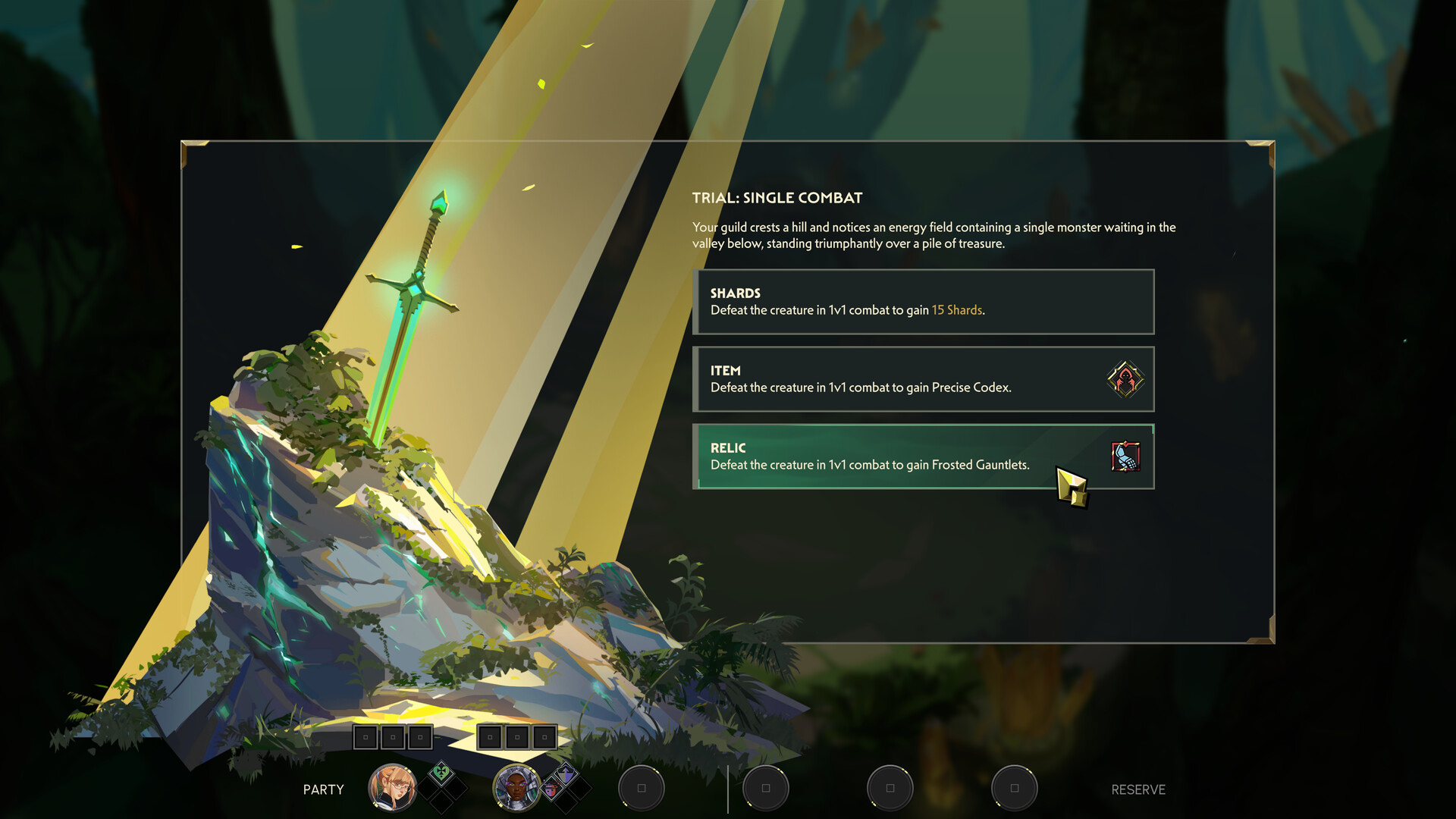 Guildrun reward selection for a single-combat trial